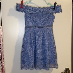 Blue lace off the shoulder dress